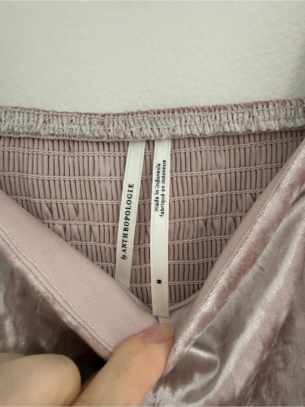 Anthropologie Crushed Velvet Blush Pink Square-Neck Puff Sleeve Top